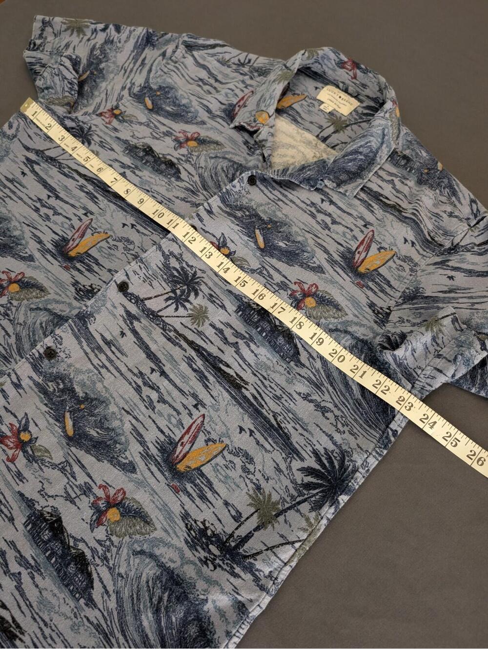 Lucky Brand Mens L Linen Viscose Blue Hawaiian Short Sleeve Beach Aloha Blue - Picture 3 of 9
